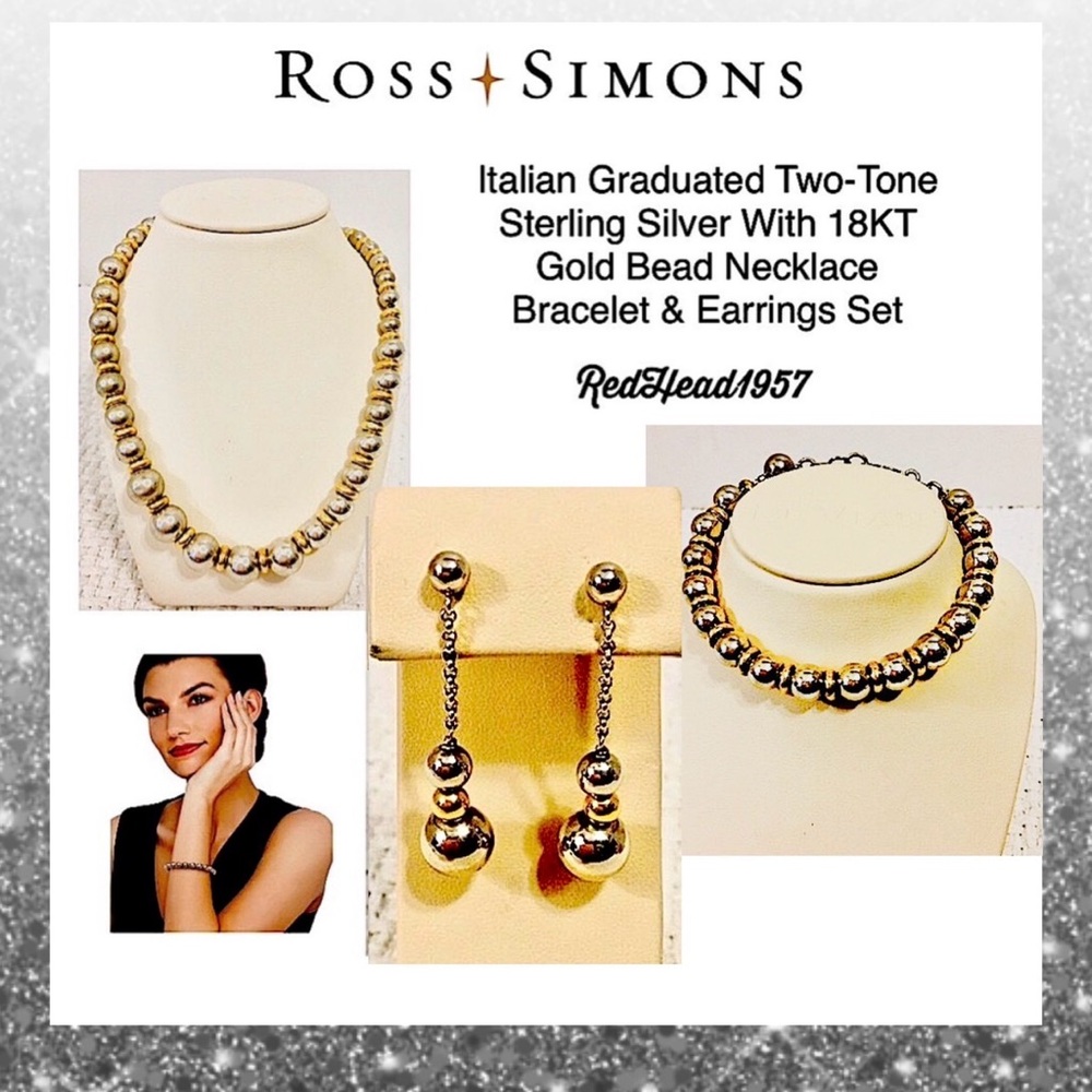 💕Ross-Simons Italian Two-Tone Sterling Silver Over 18k Gold Bead Necklace Set💕